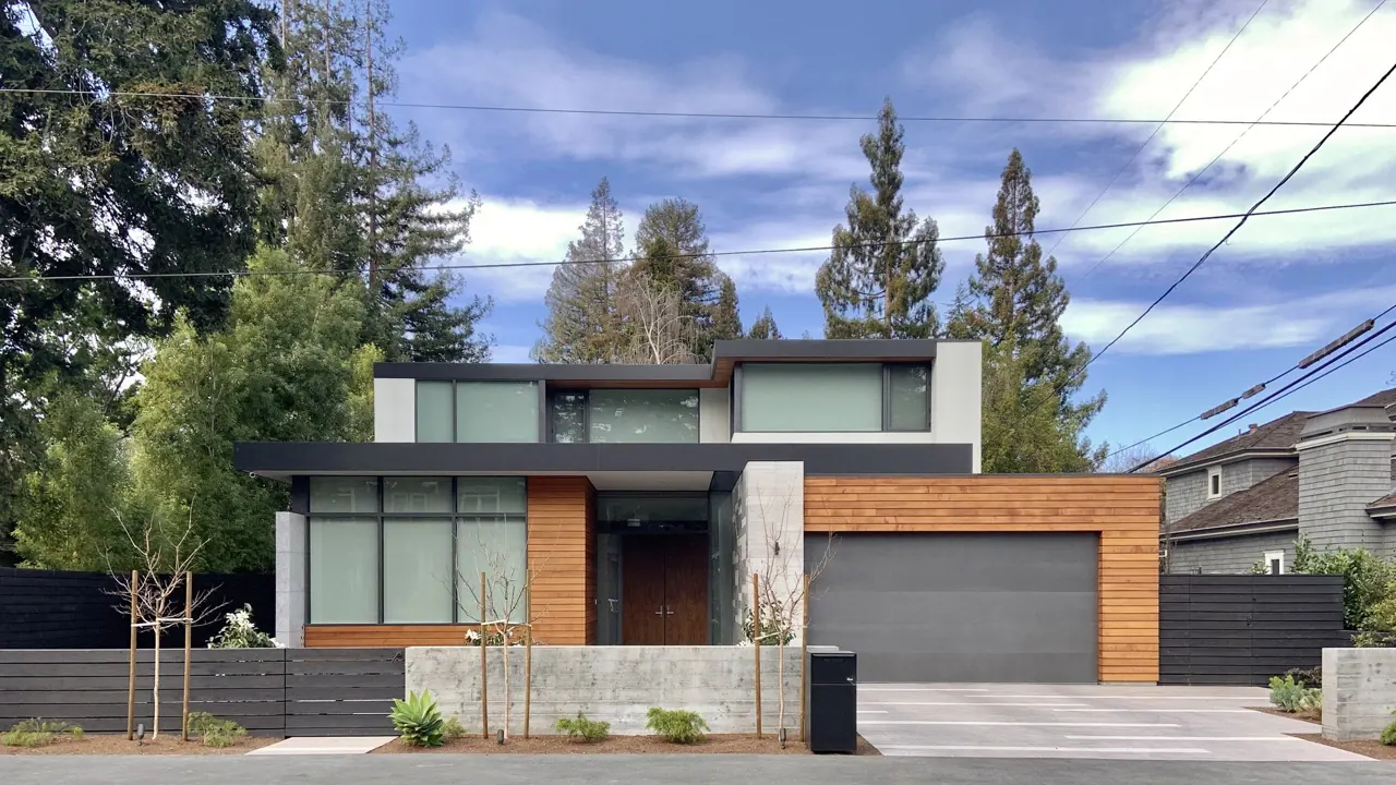 Menlo Park — wood, glass and charcoal street facade